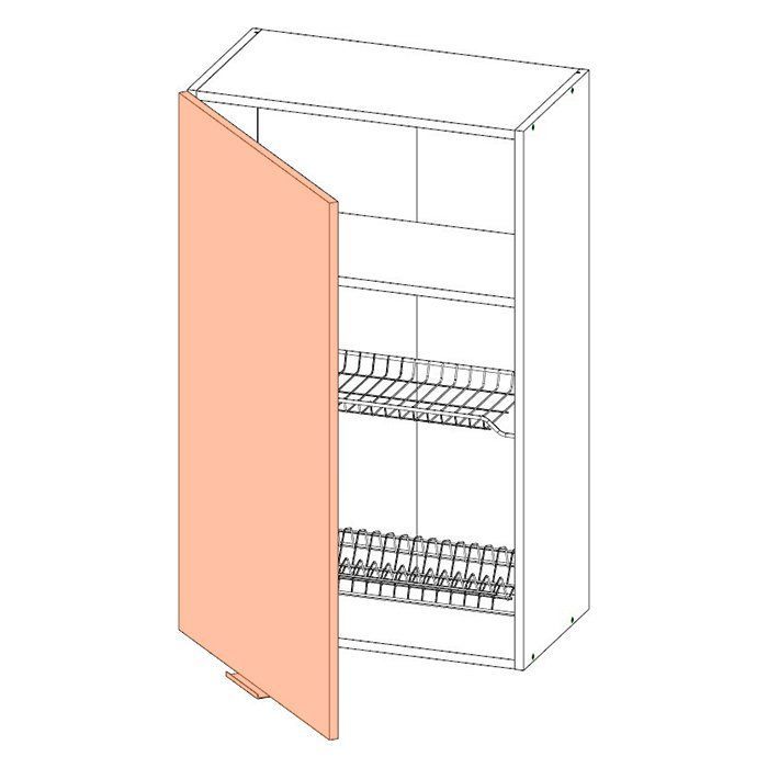 Корпус навесного шкафа ЛАЙТ c двухуровневой сушилкой для посуды под одну дверь ЛДСП белый 96х60х32 см