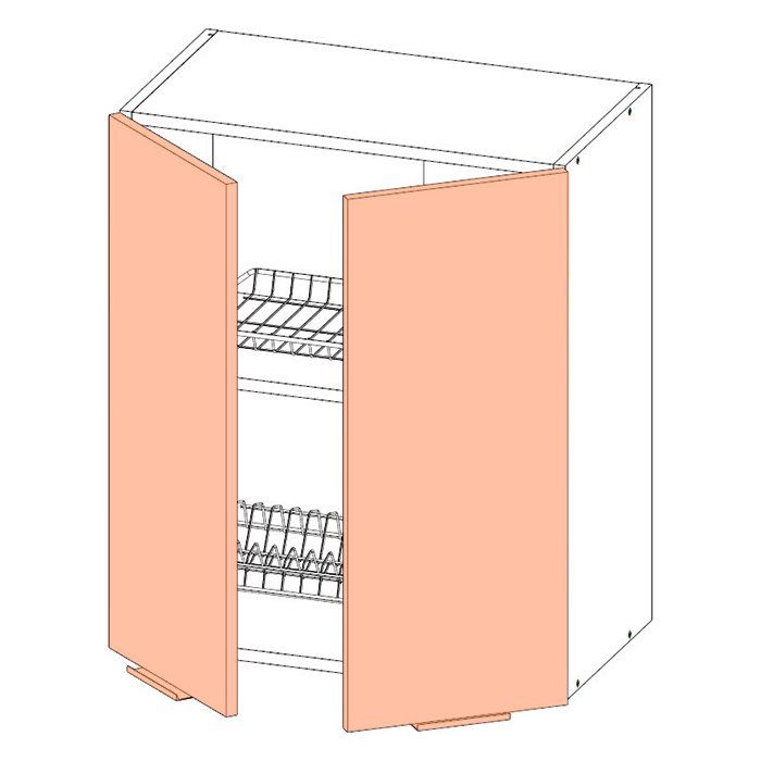 Корпус навесного шкафа ЛАЙТ c двухуровневой сушилкой для посуды под две двери ЛДСП белый  72х60х32 см