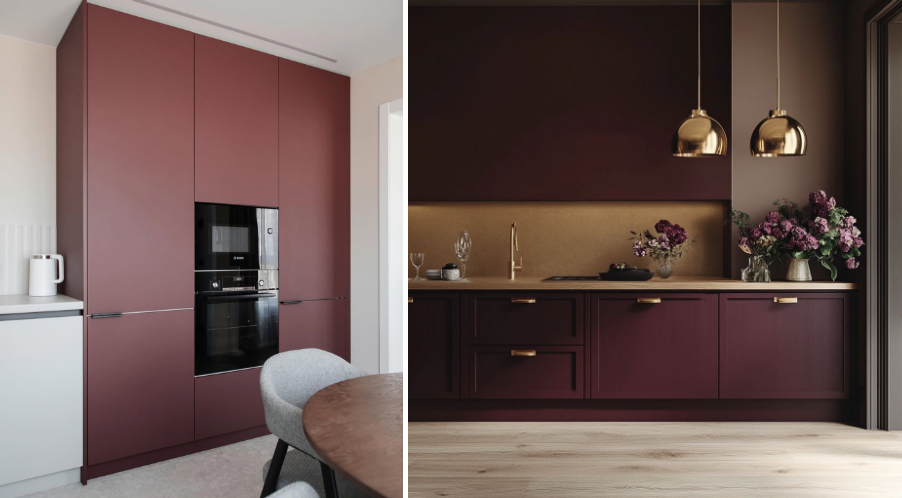 Кухни в цвете бордо