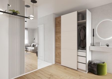 Шкаф-купе ЛАЙТ Е1, 240х120х58, ЛДСП, Дуб золотой/Кашемир, с ящиками, полками и штангами