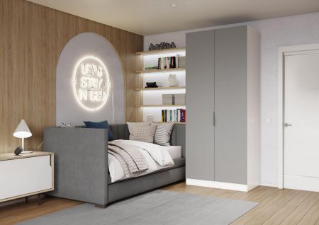 Шкаф 2-дверный распашной ЛАЙТ К1, 240х80х60, ЛДСП, Шиншилла серая, с ящиками и полками