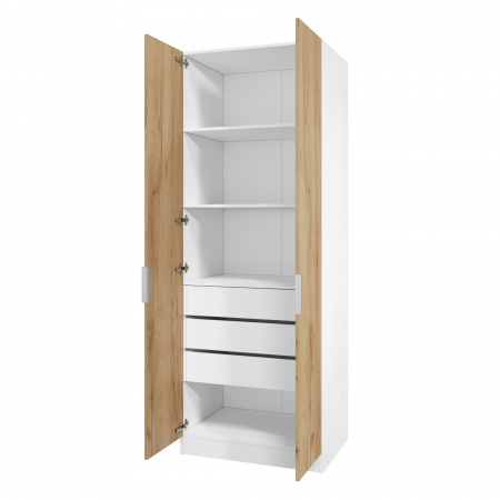 Шкаф 2-дверный распашной ЛАЙТ К1, 220х80х60, ЛДСП, Дуб золотой, с ящиками и полками