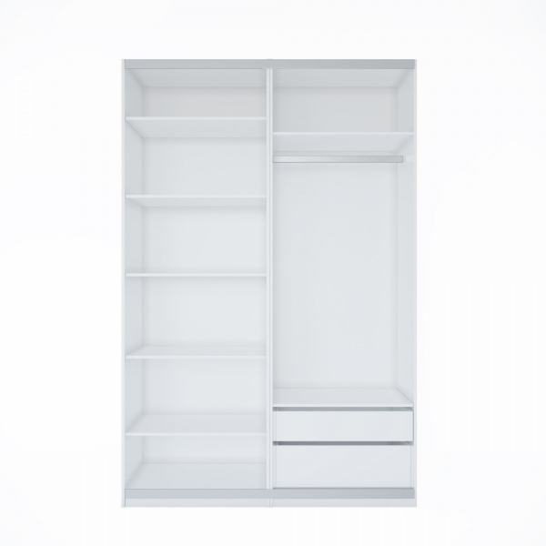 Шкаф-купе с зеркалом ЛАЙТ Е3, 220х160х58, ЛДСП, Белый перламутр, с ящиками, полками и штангой