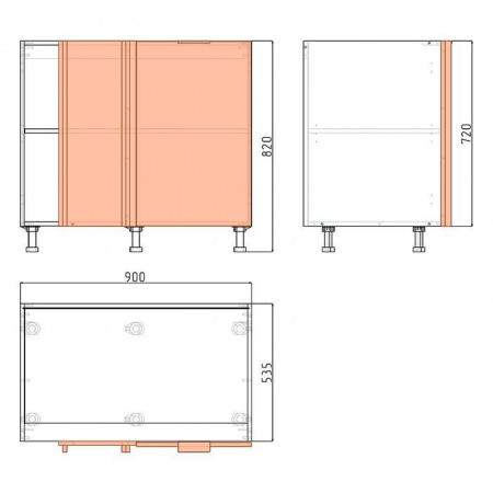 Корпус напольного углового шкафа ЛАЙТ под мойку под одну дверь с угловой планкой ЛДСП белый 72х90х53,5 см