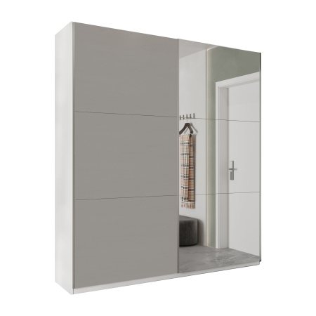 Шкаф-купе с зеркалом ЛАЙТ Е3, 220х120х58, ЛДСП, Шиншилла, с ящиками, полками и штангой