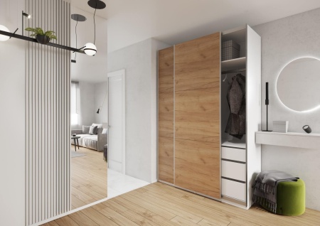 Шкаф-купе ЛАЙТ Е1, 220х120х58, ЛДСП, Дуб золотой, с ящиками, полками и штангами