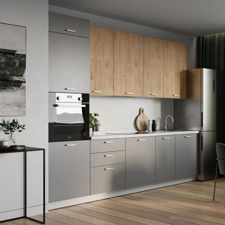 Кухонный гарнитур ЛАЙТ 238x285x60 см ЛДСП цвет Шиншилла Серая/Дуб золотой 10 секций