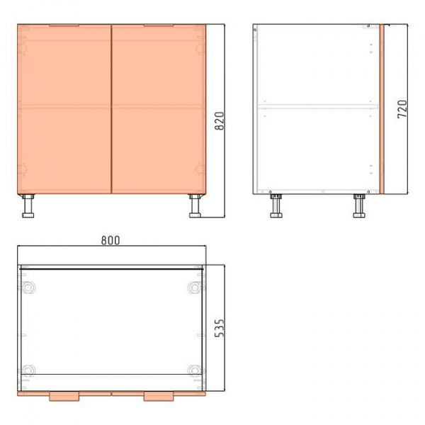 Корпус напольного шкафа ЛАЙТ под две двери ЛДСП белый  72х80х53,5 см