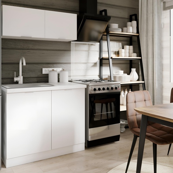 Кухонный гарнитур ЛАЙТ для дачи 182x95x60 см, ЛДСП, цвет Белый перламутр, 4 секции