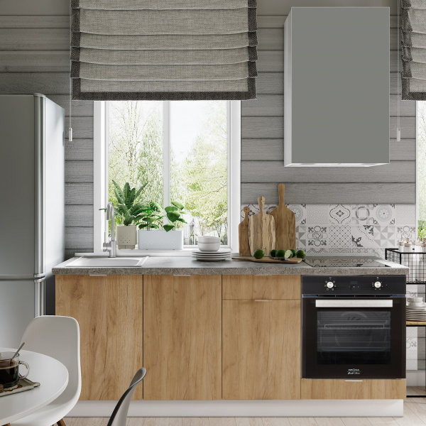 Кухонный гарнитур для дачи 242x200x60 см, ЛДСП, цвет Дуб золотой/Шиншилла серая, 5 секций