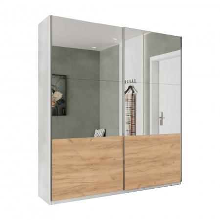 Шкаф-купе с зеркалом сверху ЛАЙТ Е1, 240х200х58, ЛДСП, Дуб золотой, с ящиками, полками и штангами