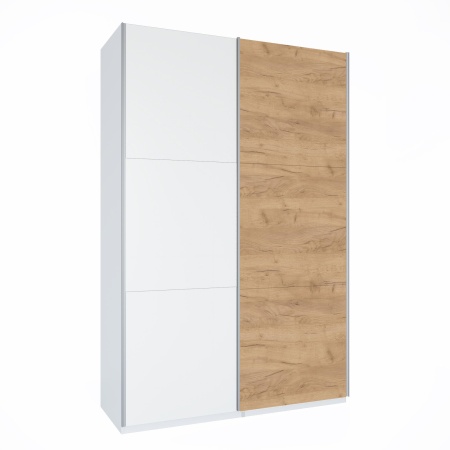 Шкаф-купе ЛАЙТ Е2, 220х120х58, ЛДСП, Белый перламутр/Дуб золотой, с полками и штангами