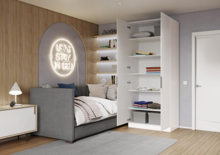 Шкаф 2-дверный распашной ЛАЙТ К3, 220х100х60, ЛДСП, Белый перламутр, с полками