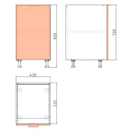 Корпус напольного шкафа ЛАЙТ под одну дверь ЛДСП белый 72х45х53,5 см
