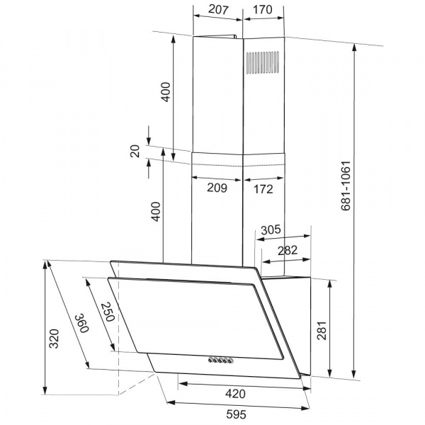 Вытяжка KRONA VENERA 600 black S вытяжка кухонная (КА-00001088)