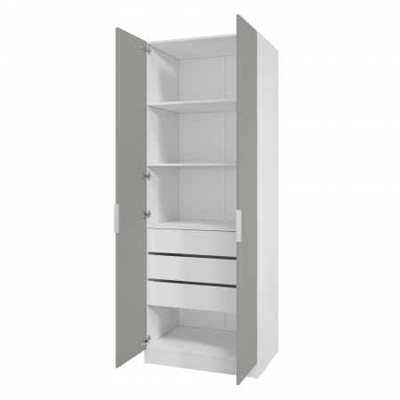 Шкаф 2-дверный распашной ЛАЙТ К1, 220х80х60, ЛДСП, Шиншилла серая, с ящиками и полками