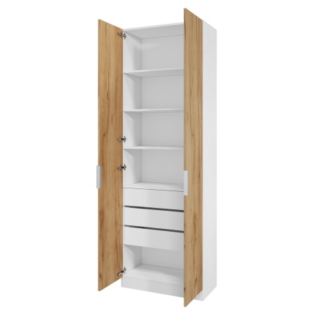 Шкаф 2-дверный распашной ЛАЙТ К1, 240х80х42, ЛДСП, Дуб золотой, с ящиками и полками