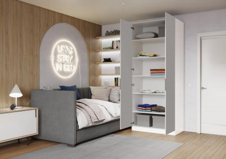 Шкаф 2-дверный распашной ЛАЙТ К3, 240х80х42, ЛДСП, Шиншилла серая, с полками