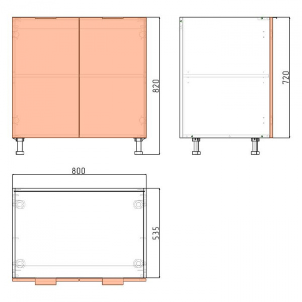 Модуль напольный 72х80х53,5 см ЛАЙТ Белый перламутр с двумя дверьми для кухни