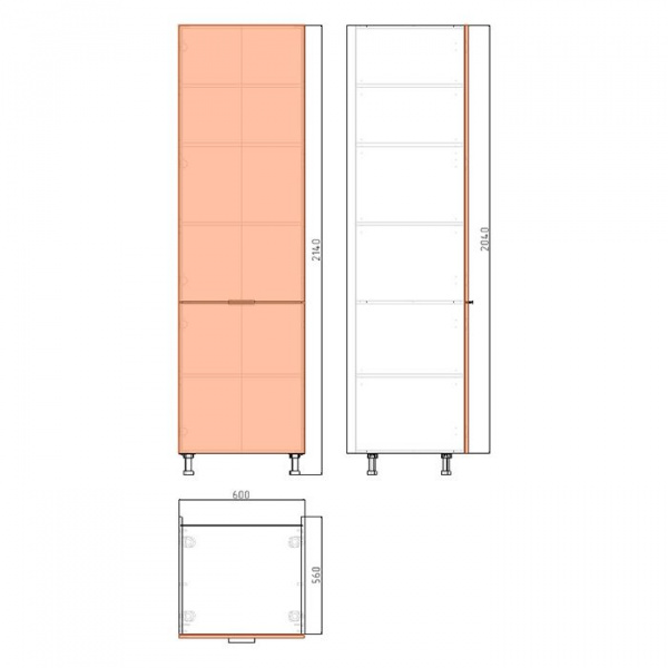 Модуль пенала 204х60х56 см ЛАЙТ Кашемир с двумя дверьми для кухни