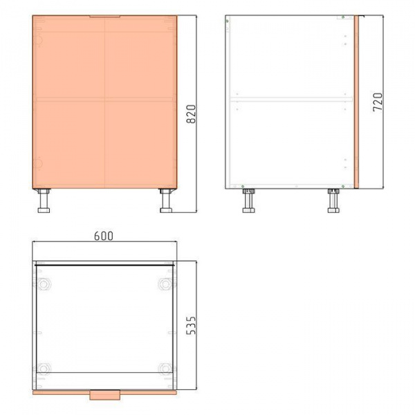 Корпус напольного шкафа ЛАЙТ под одну дверь ЛДСП белый 72х60х53,5 см