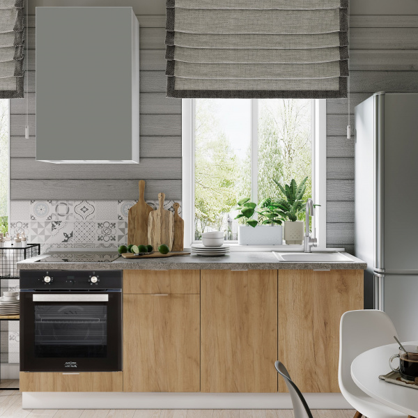 Кухонный гарнитур для дачи 242x200x60 см, ЛДСП, цвет Дуб золотой/Шиншилла серая, 5 секций