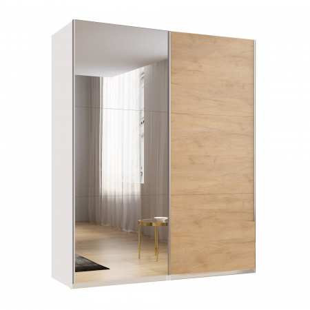 Шкаф-купе с зеркалом ЛАЙТ Е2, 220х160х58, ЛДСП, Дуб золотой, с полками и штангами