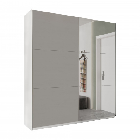 Шкаф-купе с зеркалом ЛАЙТ Е1, 240х200х58, ЛДСП, Шиншилла, с ящиками, полками и штангами