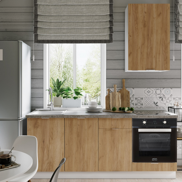 Кухонный гарнитур ЛАЙТ для дачи 242x200x60 см, ЛДСП, цвет Дуб золотой, 5 секций