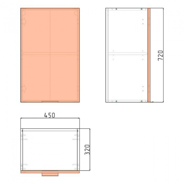Корпус навесного шкафа ЛАЙТ под одну дверь ЛДСП белый 72х45х32 см
