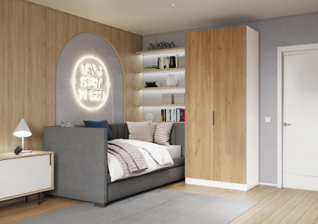 Шкаф 2-дверный распашной ЛАЙТ К3, 240х100х42, ЛДСП, Дуб золотой, с полками