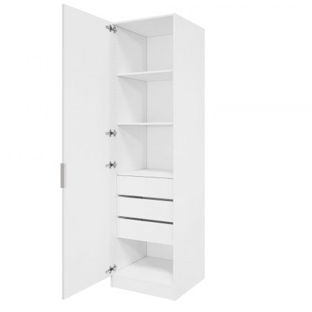 Шкаф 1-дверный ЛАЙТ К1, 220х60х42, ЛДСП, Белый перламутр, с ящиками и полками