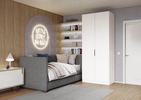 Шкаф 2-дверный распашной ЛАЙТ К3, 240х80х42, ЛДСП, Белый перламутр, с полками