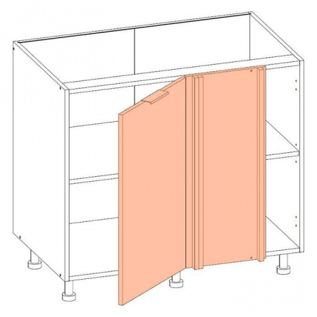Корпус напольного углового шкафа ЛАЙТ под мойку под одну дверь с угловой планкой ЛДСП белый 72х90х53,5 см