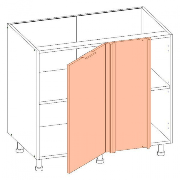 Корпус напольного углового шкафа ЛАЙТ под мойку под одну дверь с угловой планкой ЛДСП белый 72х90х53,5 см