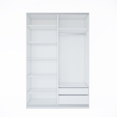 Шкаф-купе ЛАЙТ Е3, 220х160х58, ЛДСП, Белый перламутр, с ящиками, полками и штангой