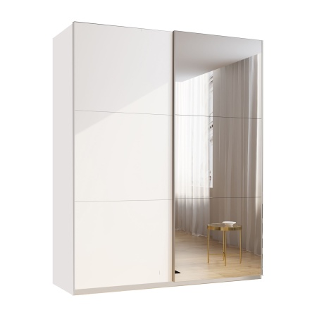 Шкаф-купе с зеркалом ЛАЙТ Е3, 240х200х58, ЛДСП, Белый перламутр, с ящиками, полками и штангой