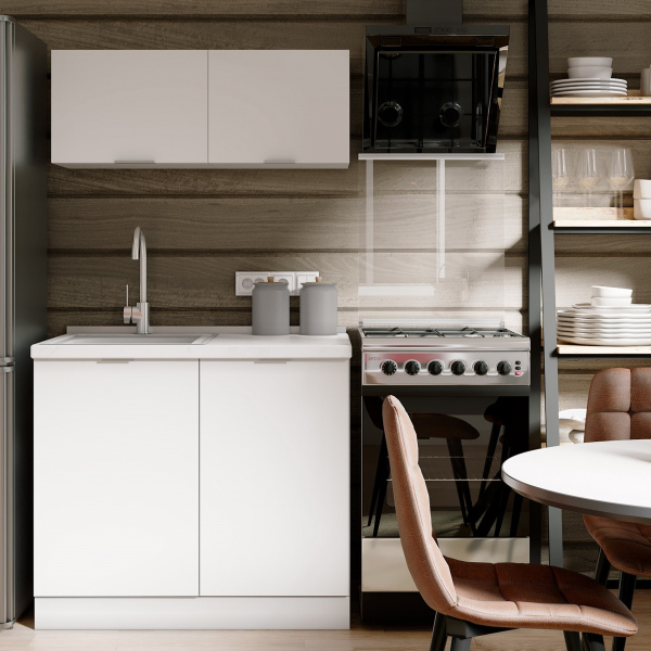 Кухонный гарнитур для дачи 182x95x60 см, ЛДСП, цвет Белый перламутр, 4 секции