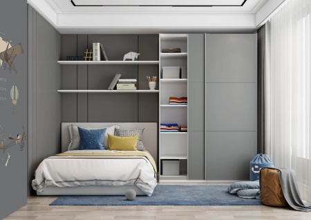 Шкаф-купе ЛАЙТ Е3, 240х160х58, ЛДСП, Шиншилла, с ящиками, полками и штангой