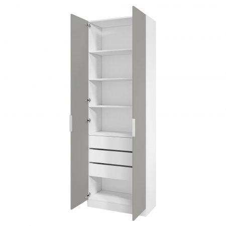 Шкаф 2-дверный распашной ЛАЙТ К1, 240х80х60, ЛДСП, Шиншилла серая, с ящиками и полками