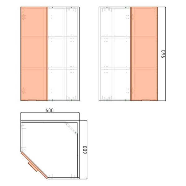 Корпус навесного углового шкафа ЛАЙТ под одну  дверь ЛДСП белый 96х60х60 см