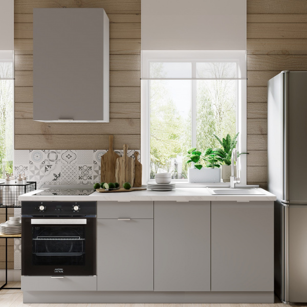 Кухонный гарнитур для дачи 242x200x60 см, ЛДСП, цвет Шиншилла серая, 5 секций