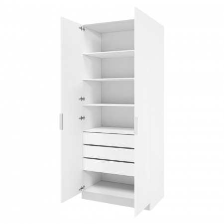 Шкаф 2-дверный распашной ЛАЙТ К1, 240х100х42, ЛДСП, Белый перламутр, с ящиками и полками