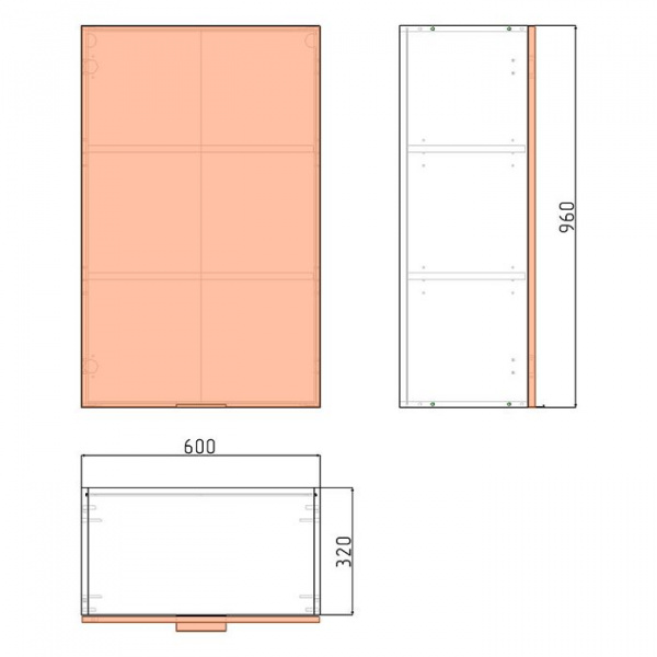 Модуль навесной 96х60х32 см ЛАЙТ Белый перламутр с одной дверью для кухни