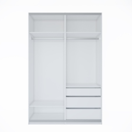 Шкаф-купе с зеркалом ЛАЙТ Е1, 240х120х58, ЛДСП, Белый перламутр, с ящиками, полками и штангами