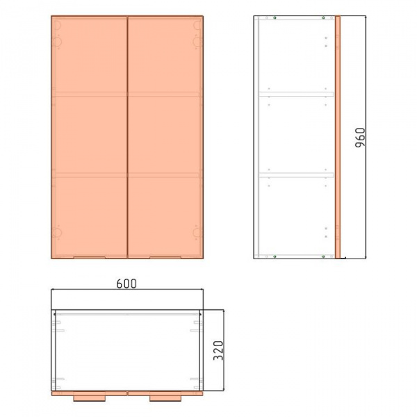 Модуль навесной 96х60х32 см ЛАЙТ Белый перламутр с двумя дверьми для кухни