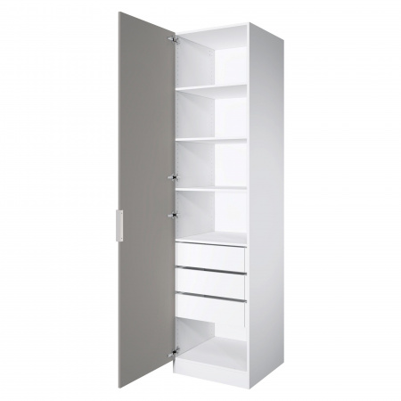 Шкаф 1-дверный ЛАЙТ К1, 240х60х42, ЛДСП, Шиншилла серая, с ящиками и полками