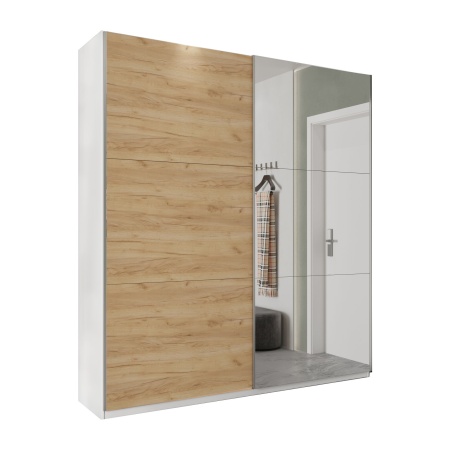 Шкаф-купе с зеркалом ЛАЙТ Е3, 240х120х58, ЛДСП, Дуб золотой, с ящиками, полками и штангой