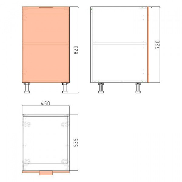 Корпус напольного шкафа ЛАЙТ под одну дверь ЛДСП белый 72х45х53,5 см