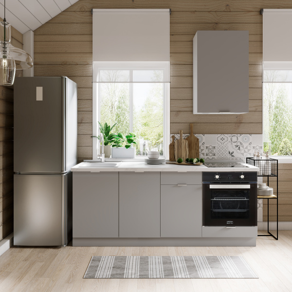Кухонный гарнитур для дачи 242x200x60 см, ЛДСП, цвет Шиншилла серая, 5 секций